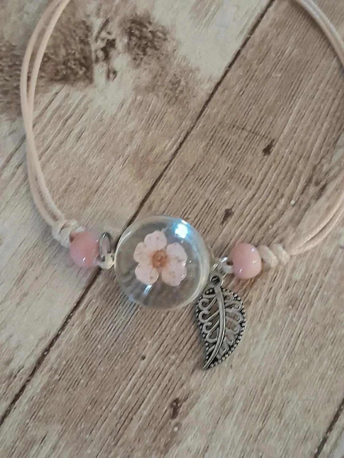Adjustable bracelet, cabochon with natural pink Flower - Bohemian style – photo 3